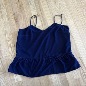 J.crew Size 8 Navy blue Velvet V Neck Ruffle Hem strappy Cami Tank glam lined